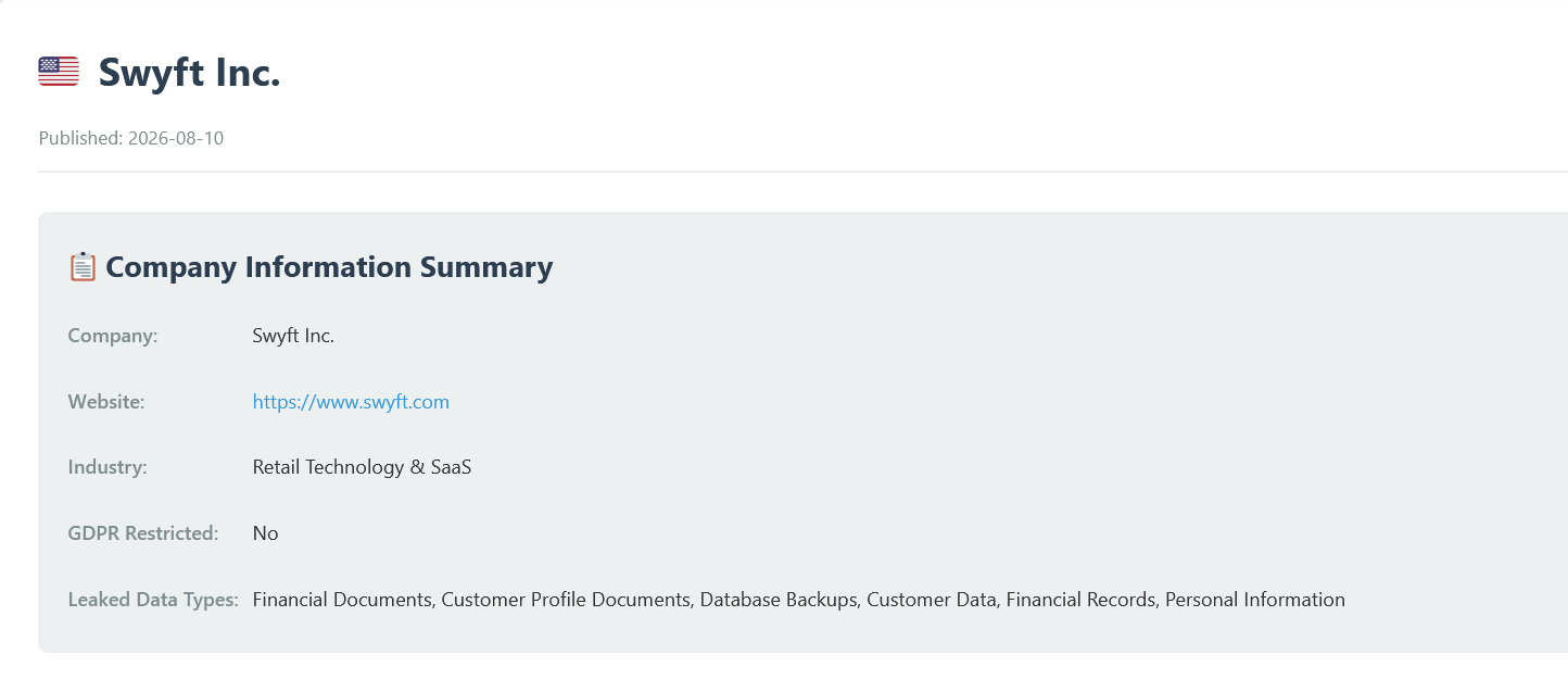 Swyft Inc. Falls Victim to DireWolf Ransomware