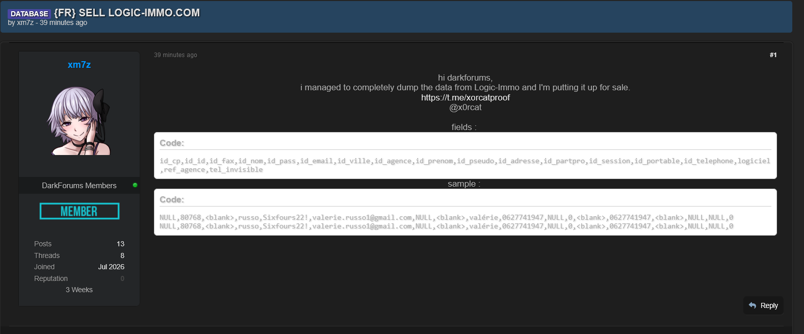 Alleged data breach of Logic-Immo