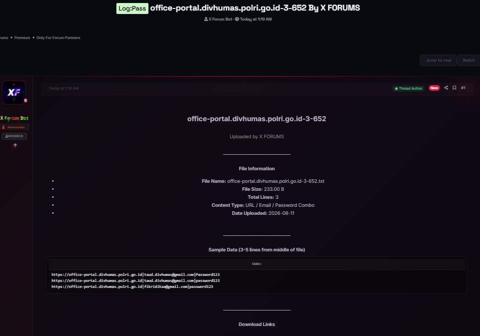 Alleged leak of Indonesian National Police (Polri) Combo list