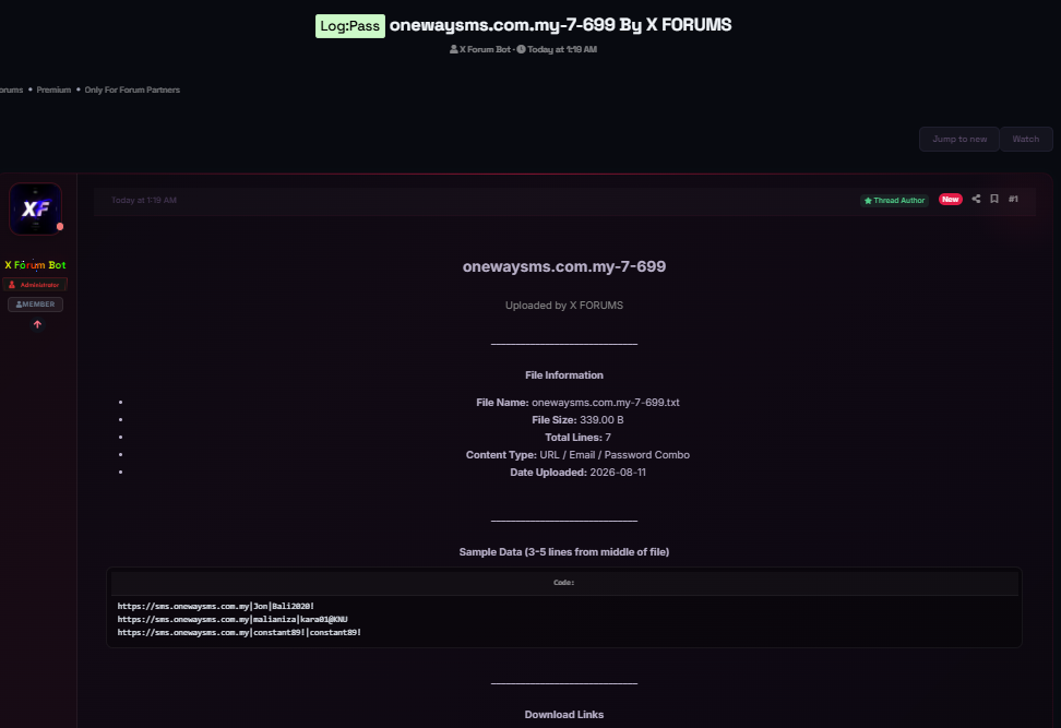Alleged leak of One Way SMS Combo list
