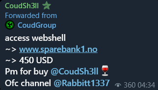 Alleged unauthorized webshell access to SpareBank 1
