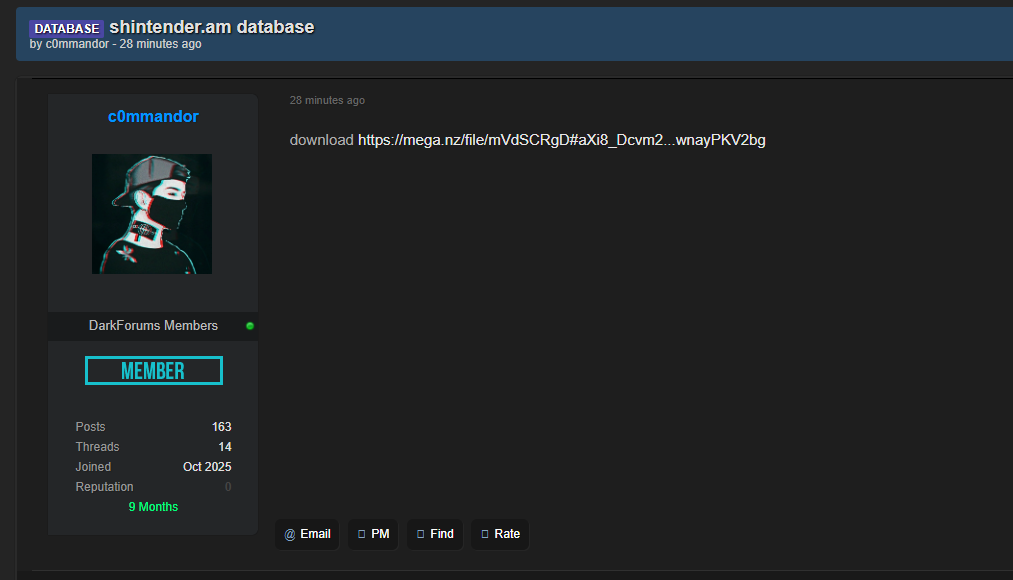 Alleged data breach of SHINTENDER