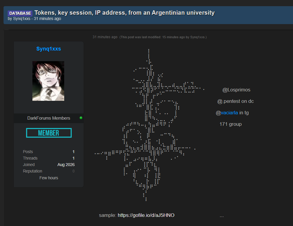 Alleged leak of data from an unidentified Argentinian University