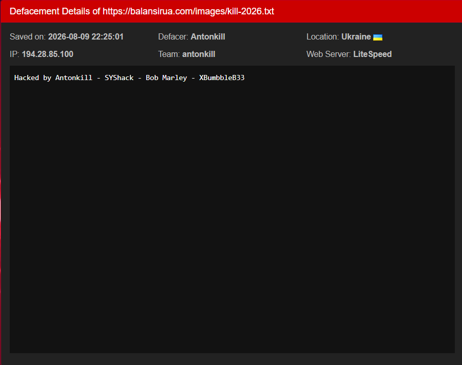 Antonkill targets the website of Balansir
