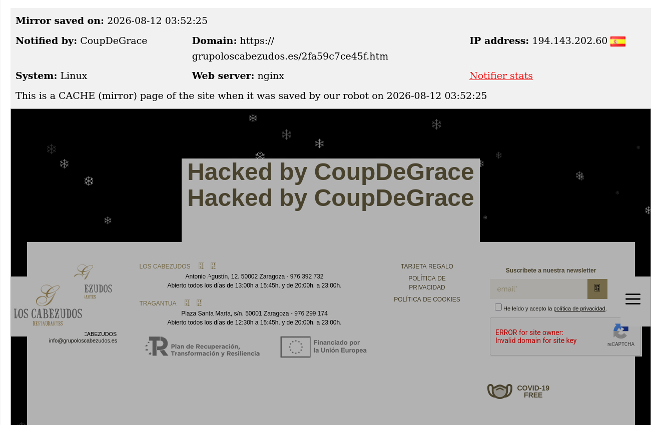 CoupDeGrace targets the website of Grupo Los Cabezudos