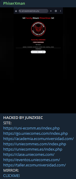 PhiserXman targets the website of uni-ecomm.es