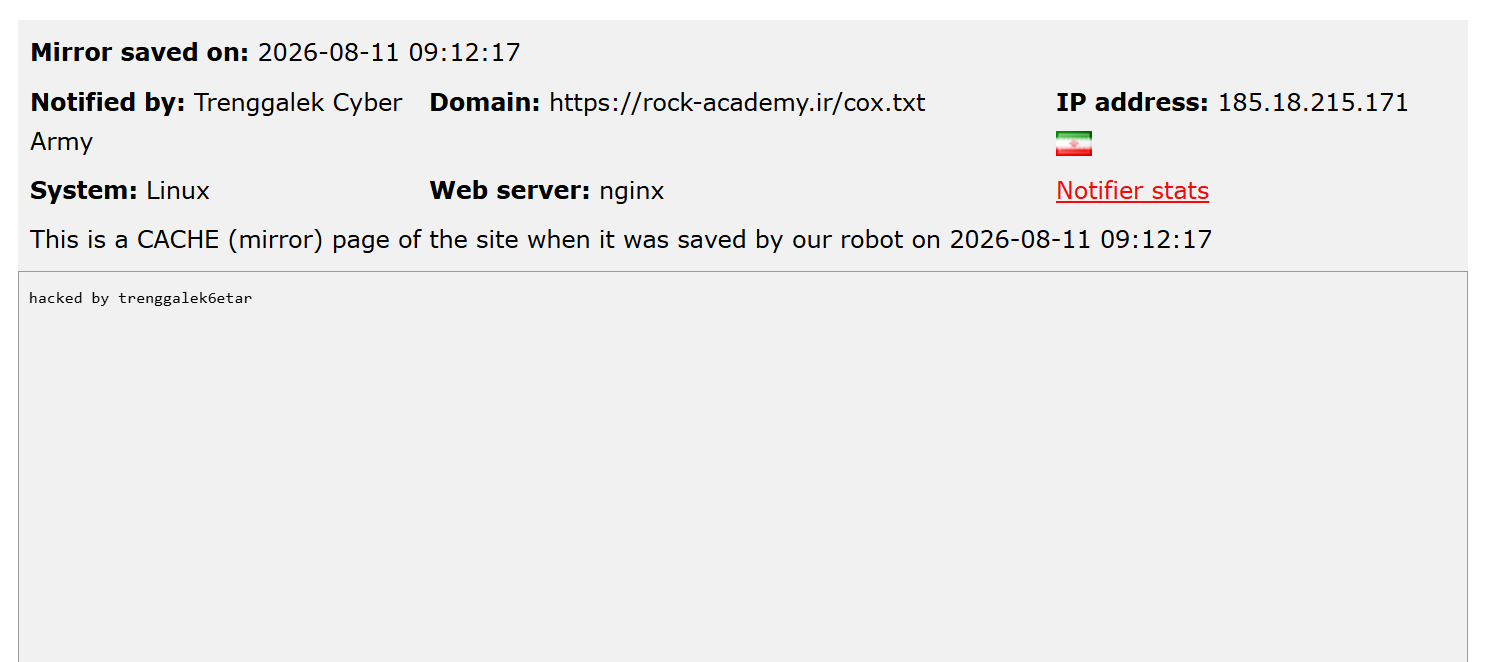 Trenggalek Cyber Army targets the website of Rock Academy
