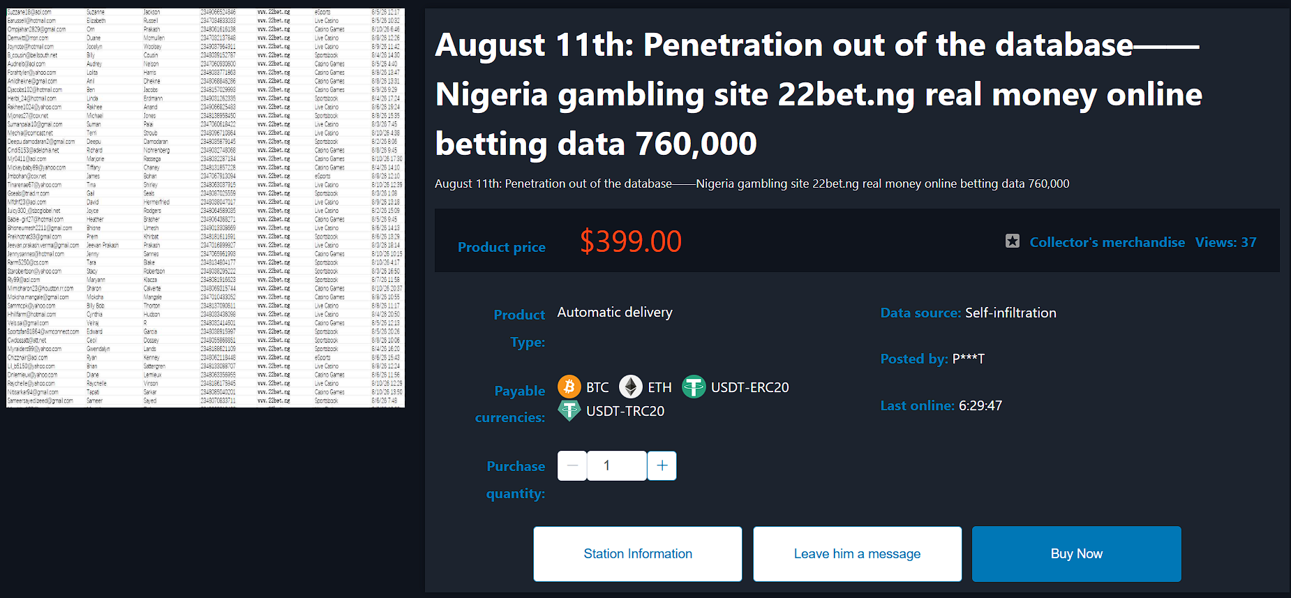 Alleged Data Leak of 22Bet