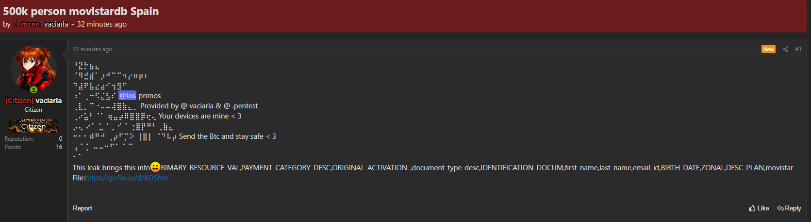 Alleged Leak of data from Spain