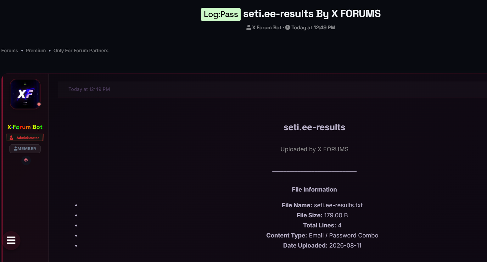 Alleged leak of SETI.ee Combo list