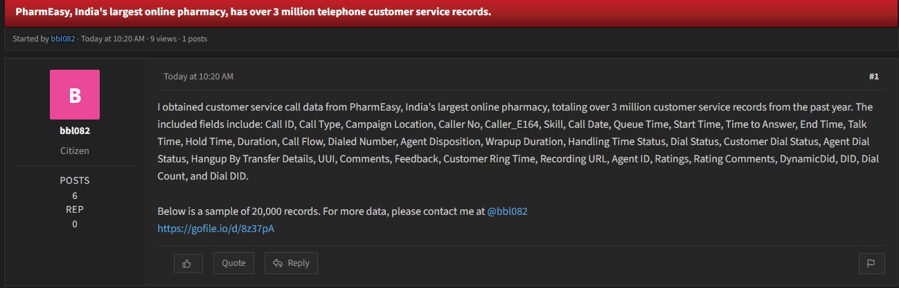 Alleged data breach of PharmEasy