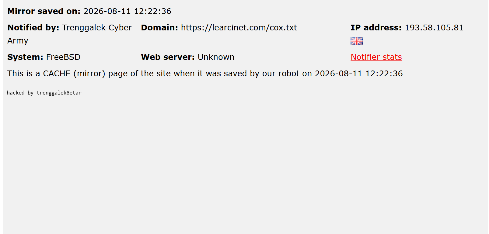 Trenggalek Cyber Army targets the website of LearciNet