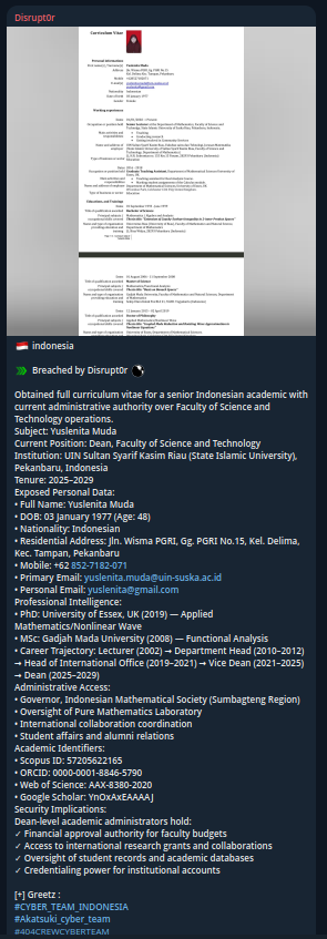 Alleged Data Breach of Universitas Islam Negeri Sultan Syarif Kasim Riau