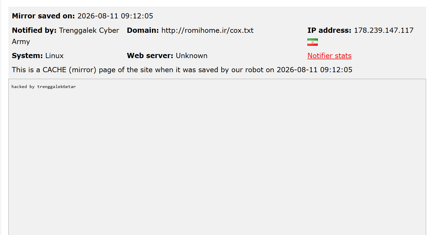 Trenggalek Cyber Army targets the website of Romi Home