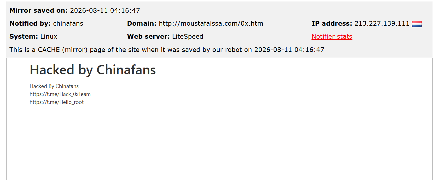 chinafans targets the website of Moustafa Issa
