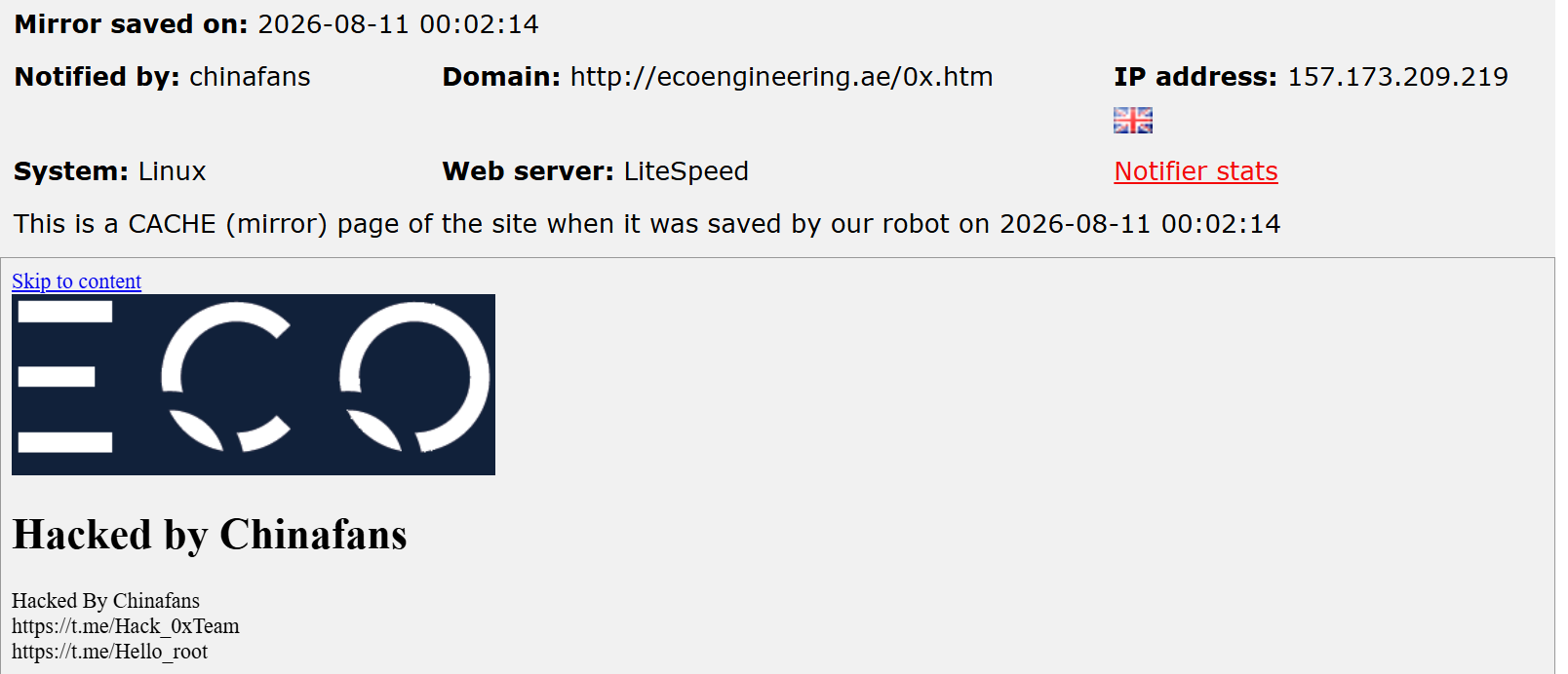 chinafans targets the website of ECO Engineers Consultants Office