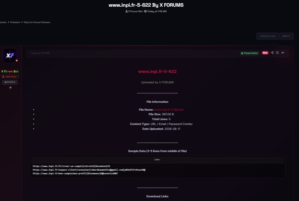 Alleged leak of INPI Combo list