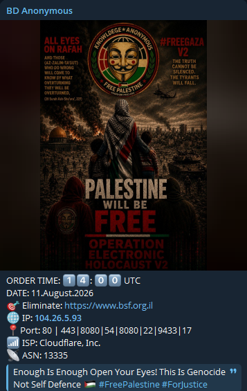 BD Anonymous targets the website of U.S.-Israel Binational Science Foundation