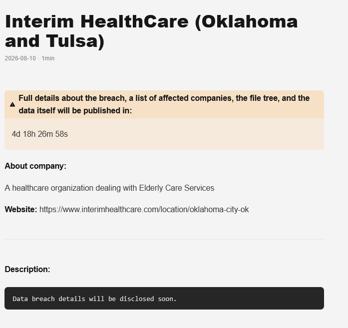 Interim HealthCare Inc. falls victim to GENESIS Ransomware