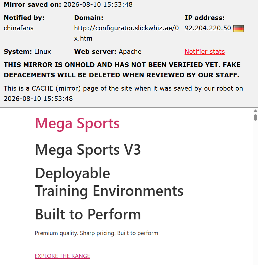 chinafans targets the website of subdomain of SlickWhiz Solutions