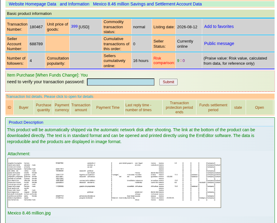 Alleged leak of savings and settlement account data from Mexico