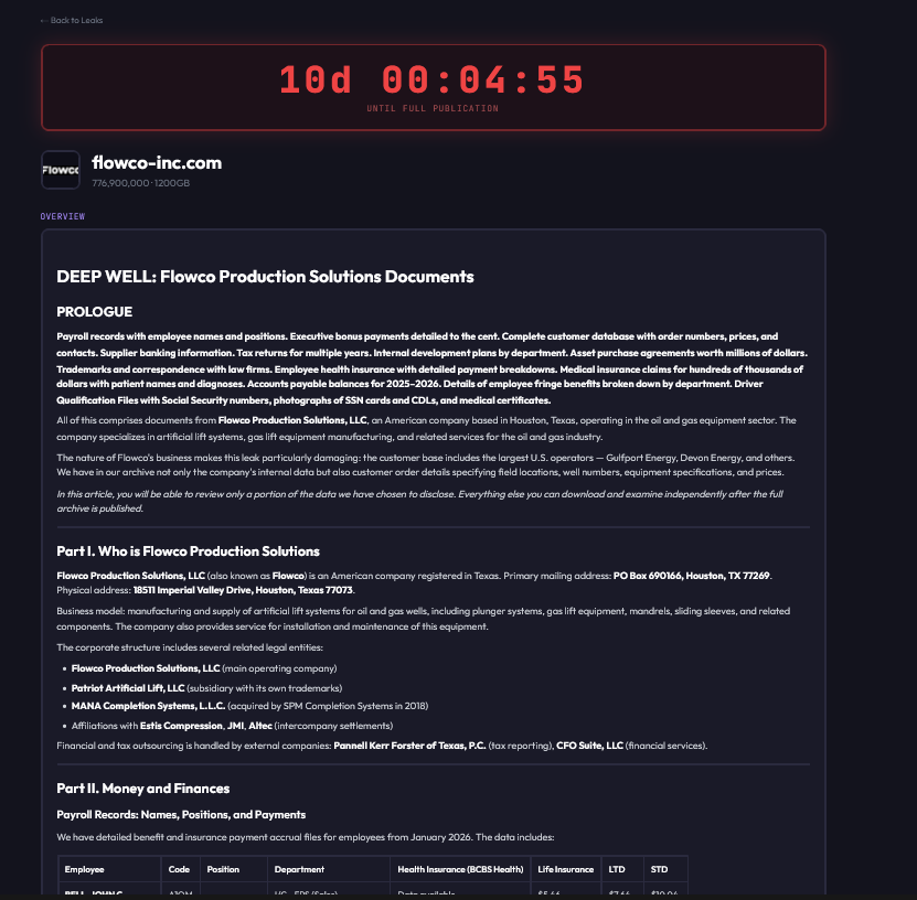 Flowco, Inc. falls victim to SETTRA Ransomware