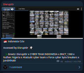 Alleged unauthorized access to unidentified CCTV system in Indonesia