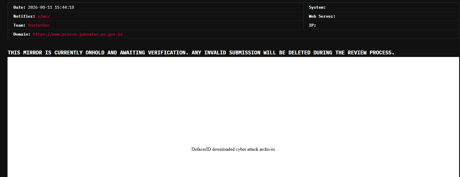 BontenSec targets the website of PROCON Jaboatão dos Guararapes