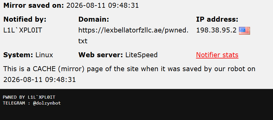 L1L ‘XPLOIT targets the website of Lex Bellator FZ LLC