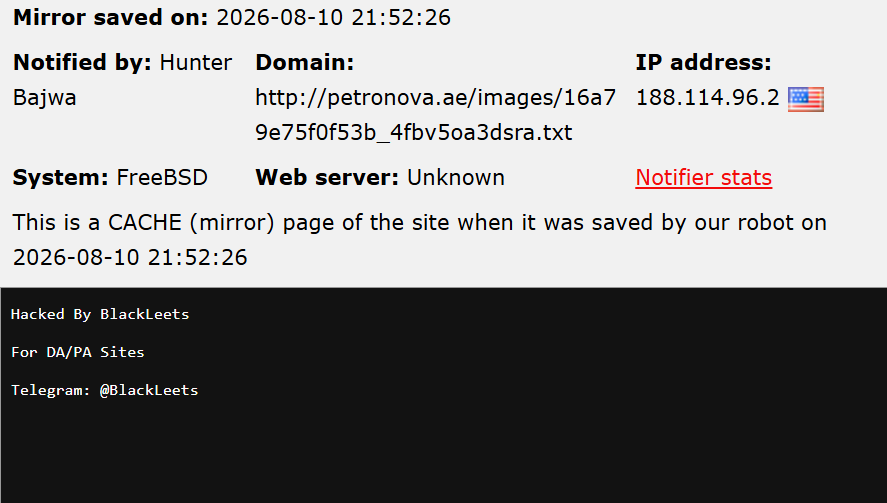 Hunter Bajwa targets the website of Petronova