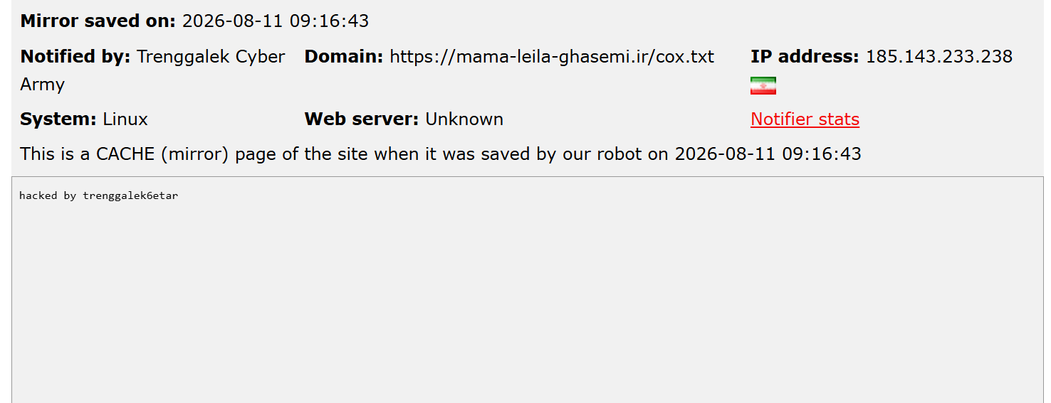 Trenggalek Cyber Army targets the website of Leila Ghasemi