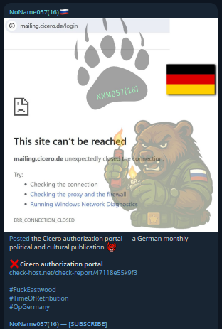 NoName057(16) targets the website of Cicero – Magazin für politische Kultur