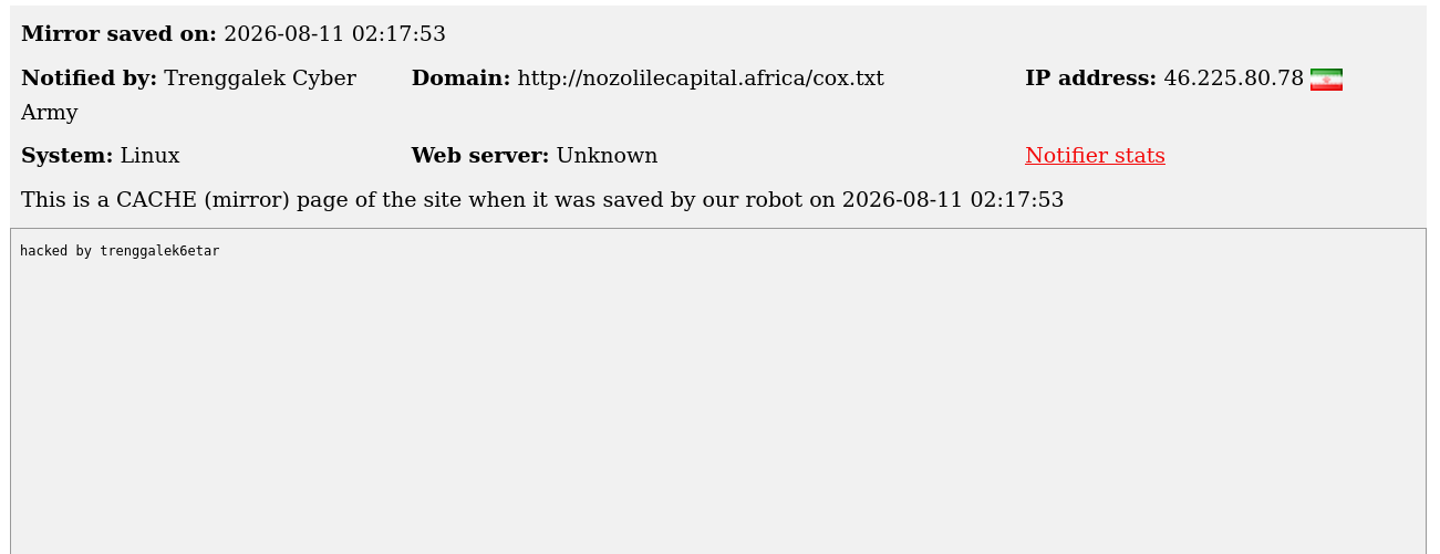 Trenggalek Cyber Army targets the website of Nozolile Capital