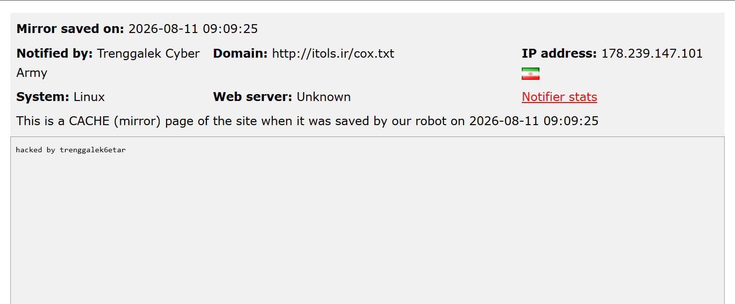 Trenggalek Cyber Army targets the website of ITOLS