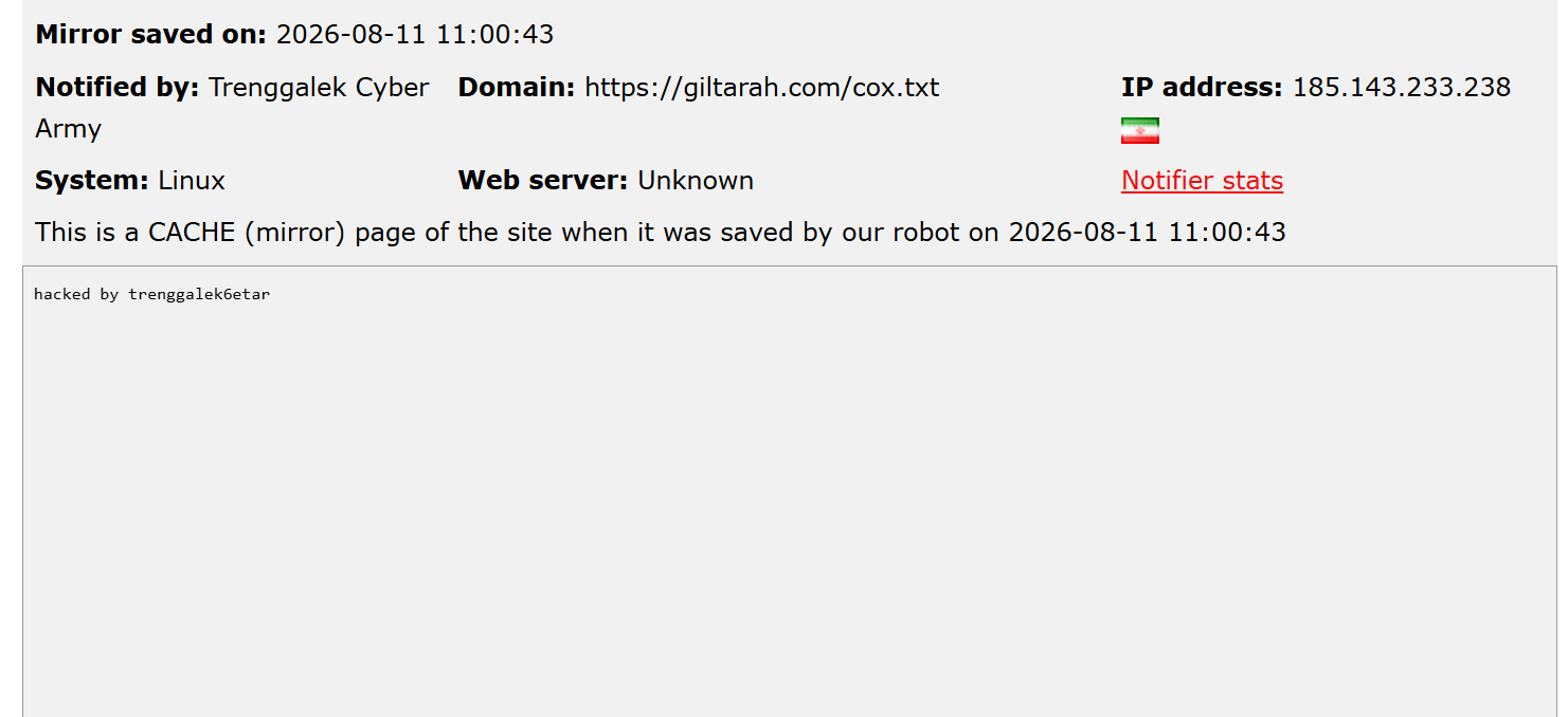Trenggalek Cyber Army targets the website of Giltarah