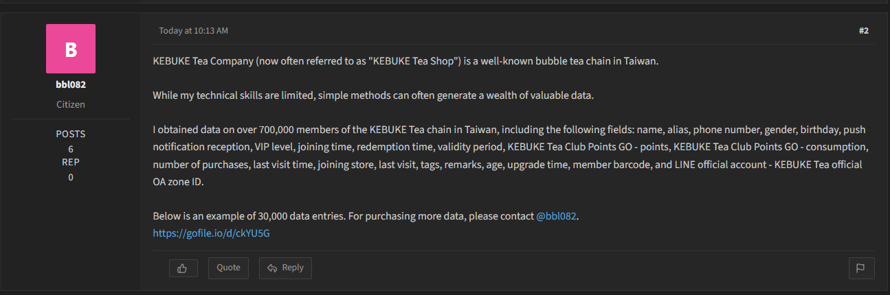 Alleged data breach of KEBUKE Tea Co.