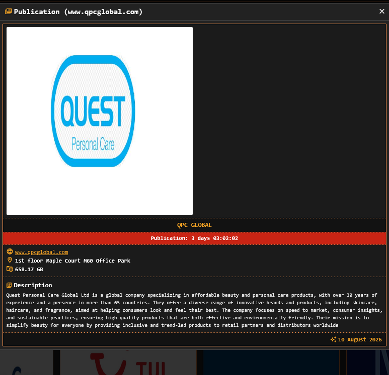 Quest Personal Care Global Ltd falls victim to DragonForce Ransomware