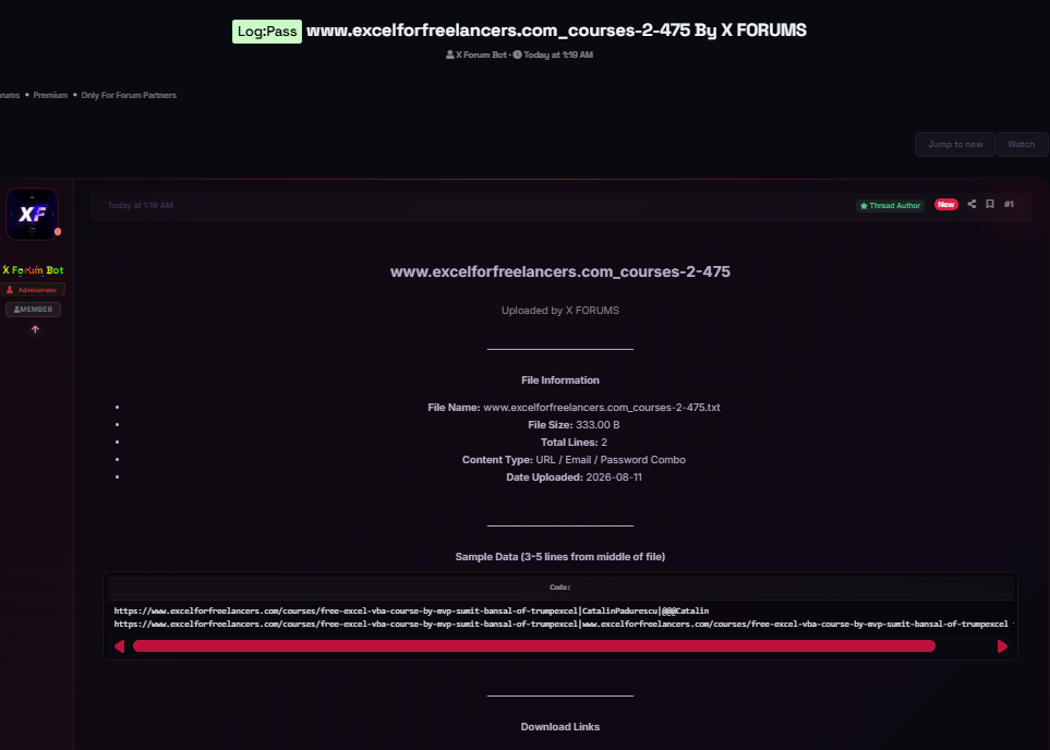 Alleged leak of Excel For Freelancers Combo list