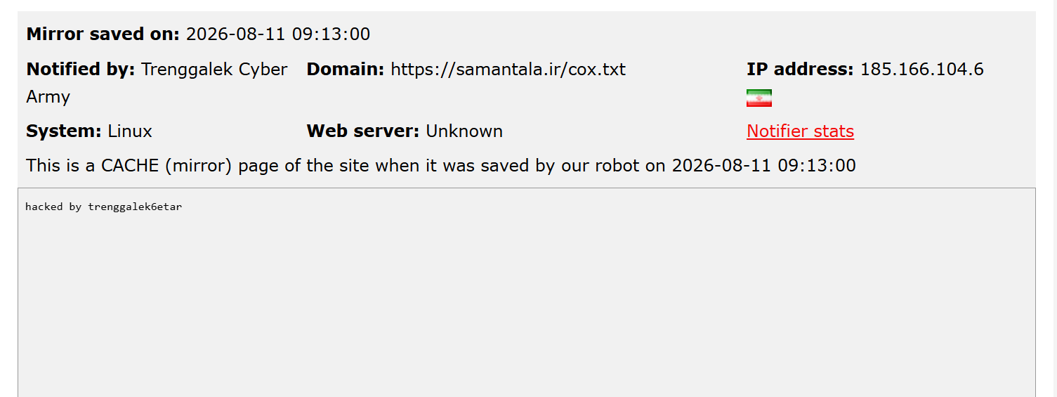 Trenggalek Cyber Army targets the website of Saman Tala