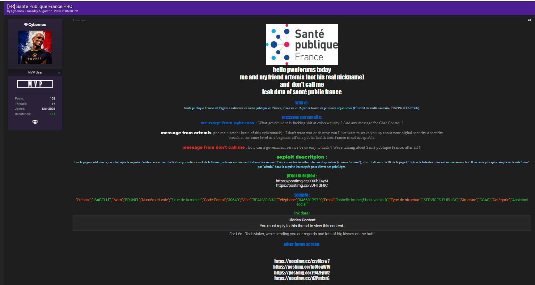 Alleged breach of Santé publique France