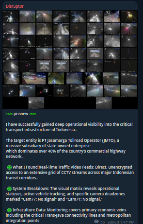 Alleged unauthorized access to CCTV systems of PT Jasamarga Tollroad Operator