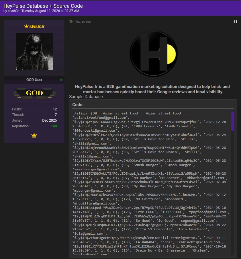 Alleged data breach of HeyPulse