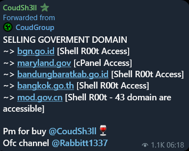 Alleged sale of cPanel access off the State of Maryland government