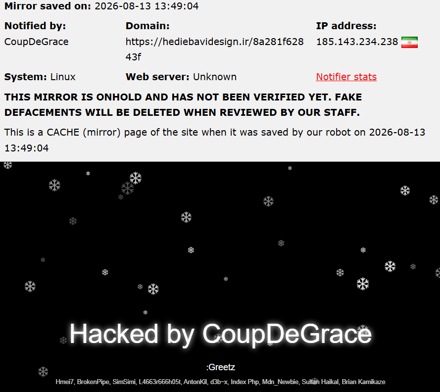CoupDeGrace targets the website of Hedie Bavi Design