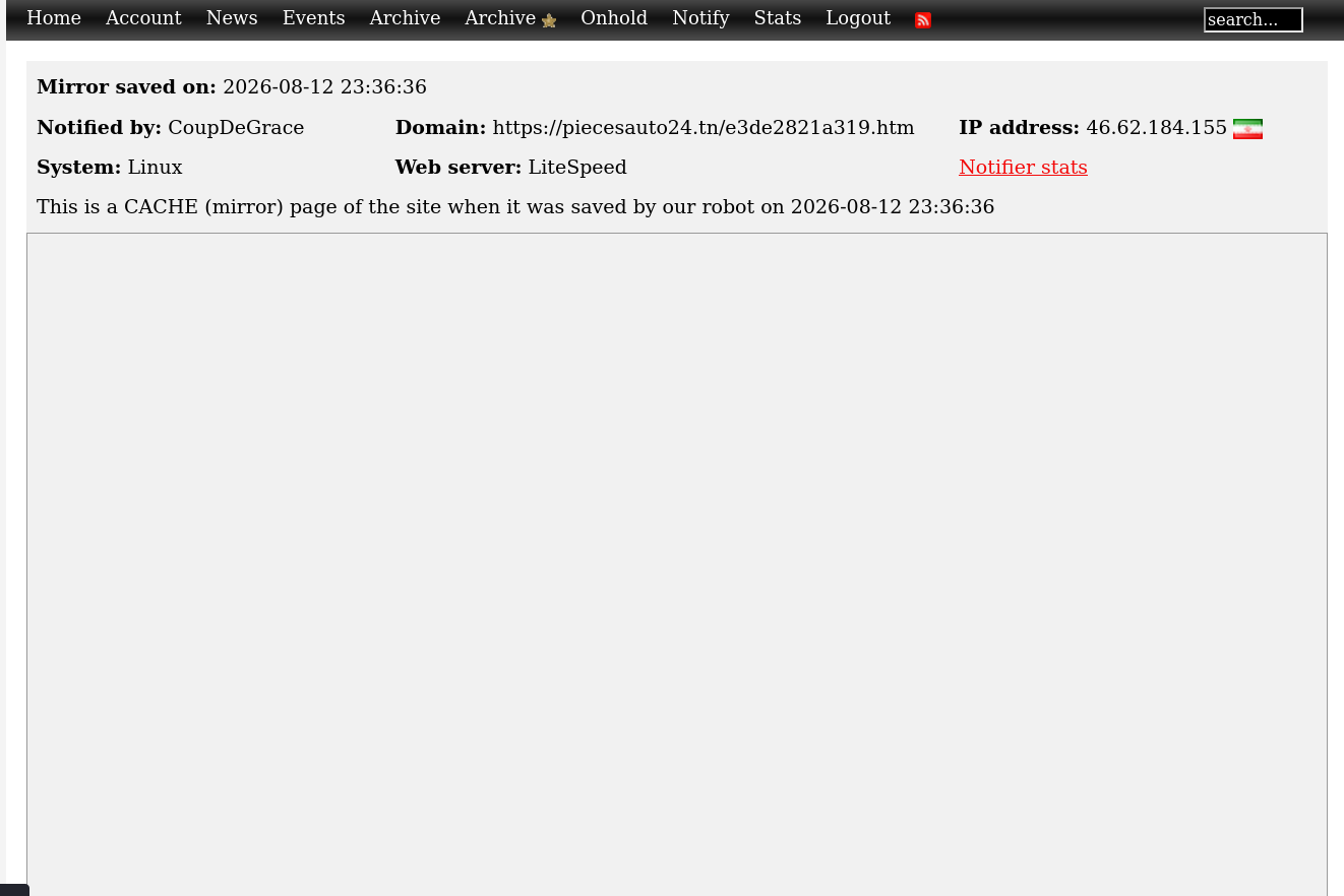 CoupDeGrace targets the website of Pieces Auto 24