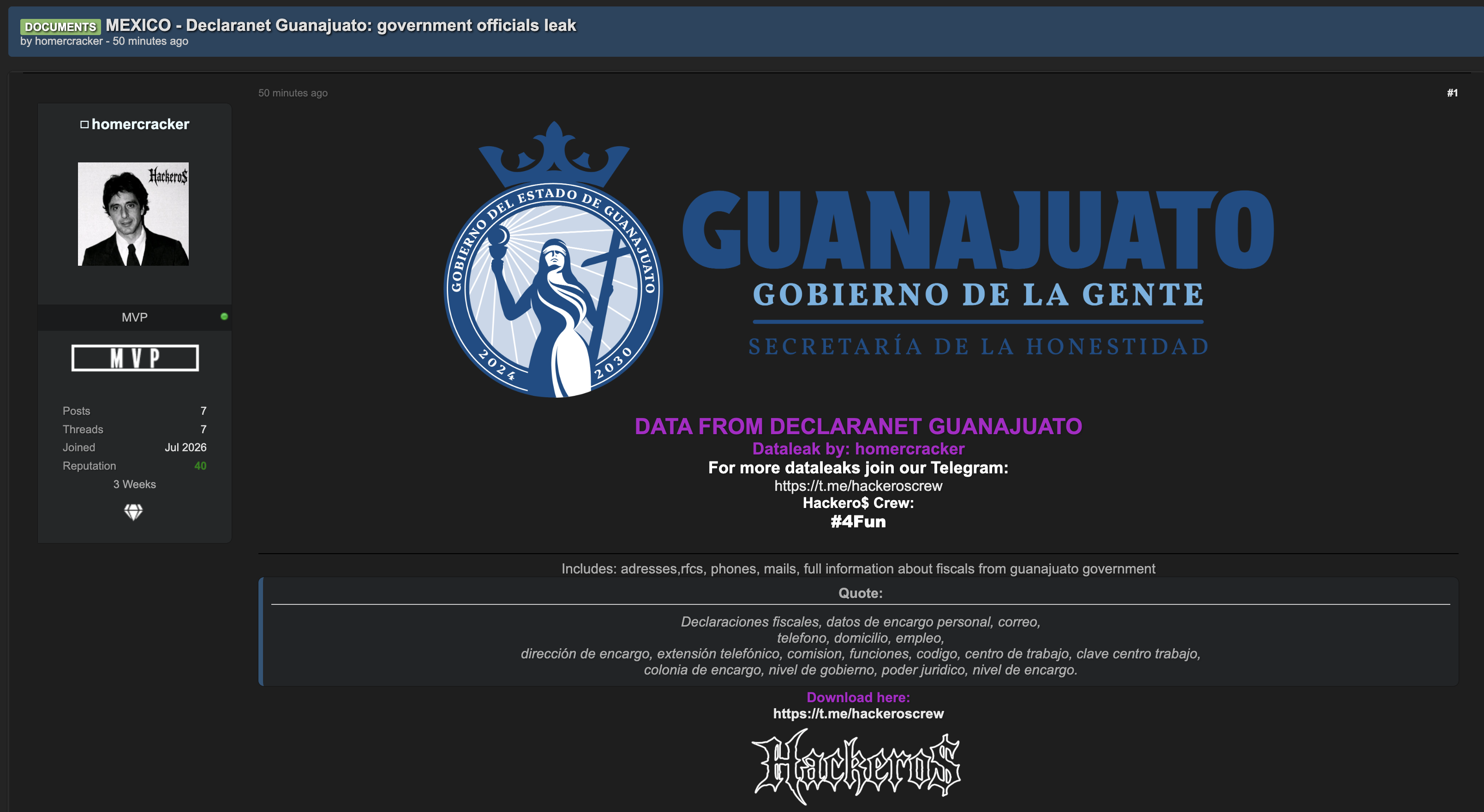 Alleged data breach of Government of the State of Guanajuato