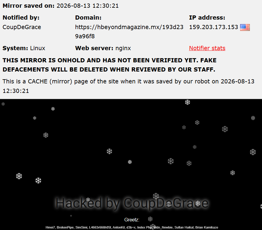 CoupDeGrace targets the website of High & Beyond Hyper Luxury Magazine