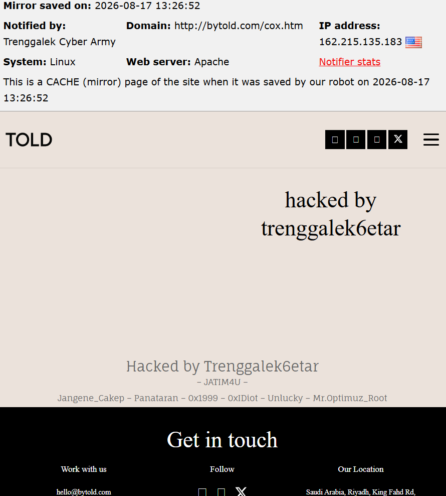 Trenggalek Cyber Army targets the website of TOLD