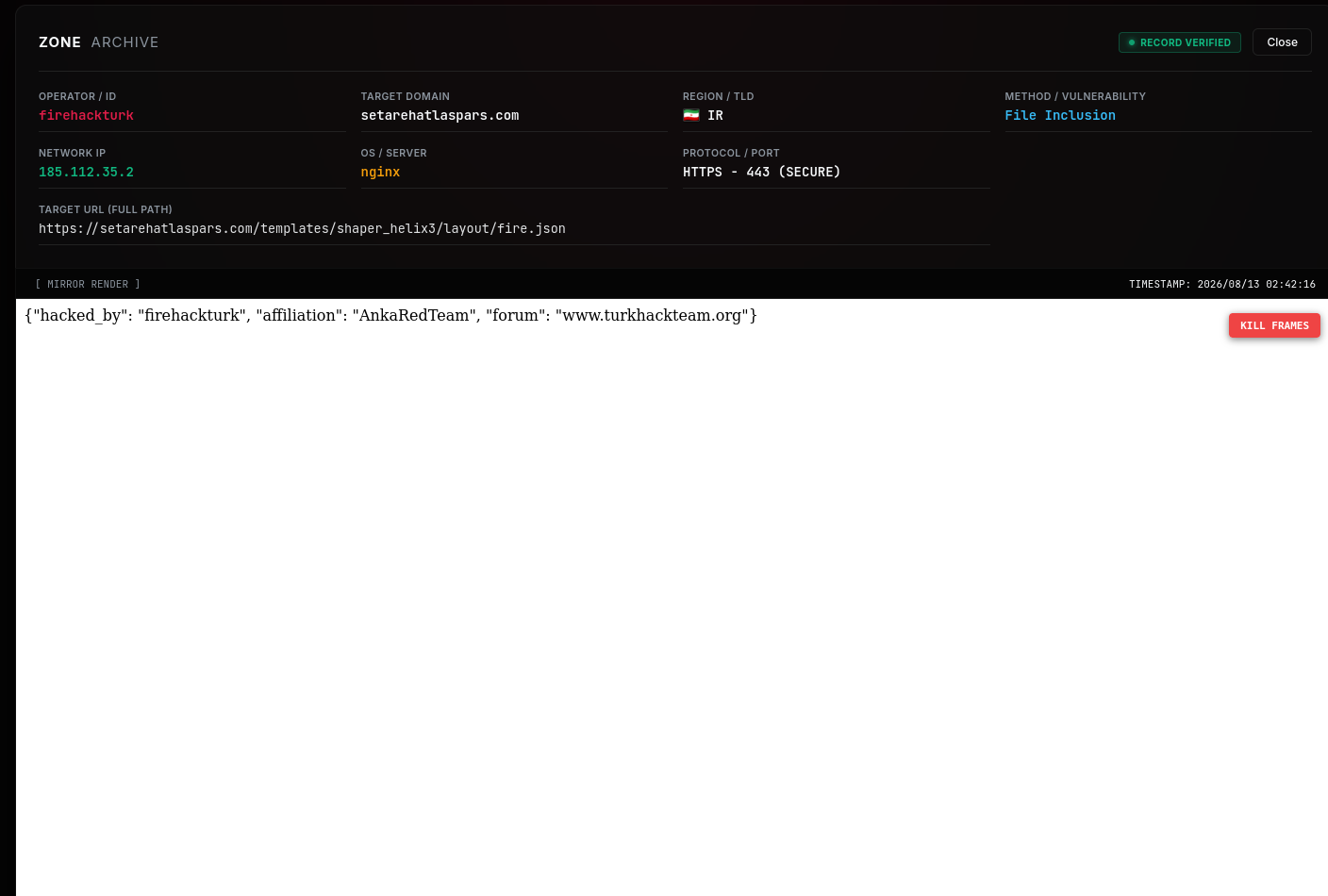 firehackturk targets the website of Setareh Atlas Pars
